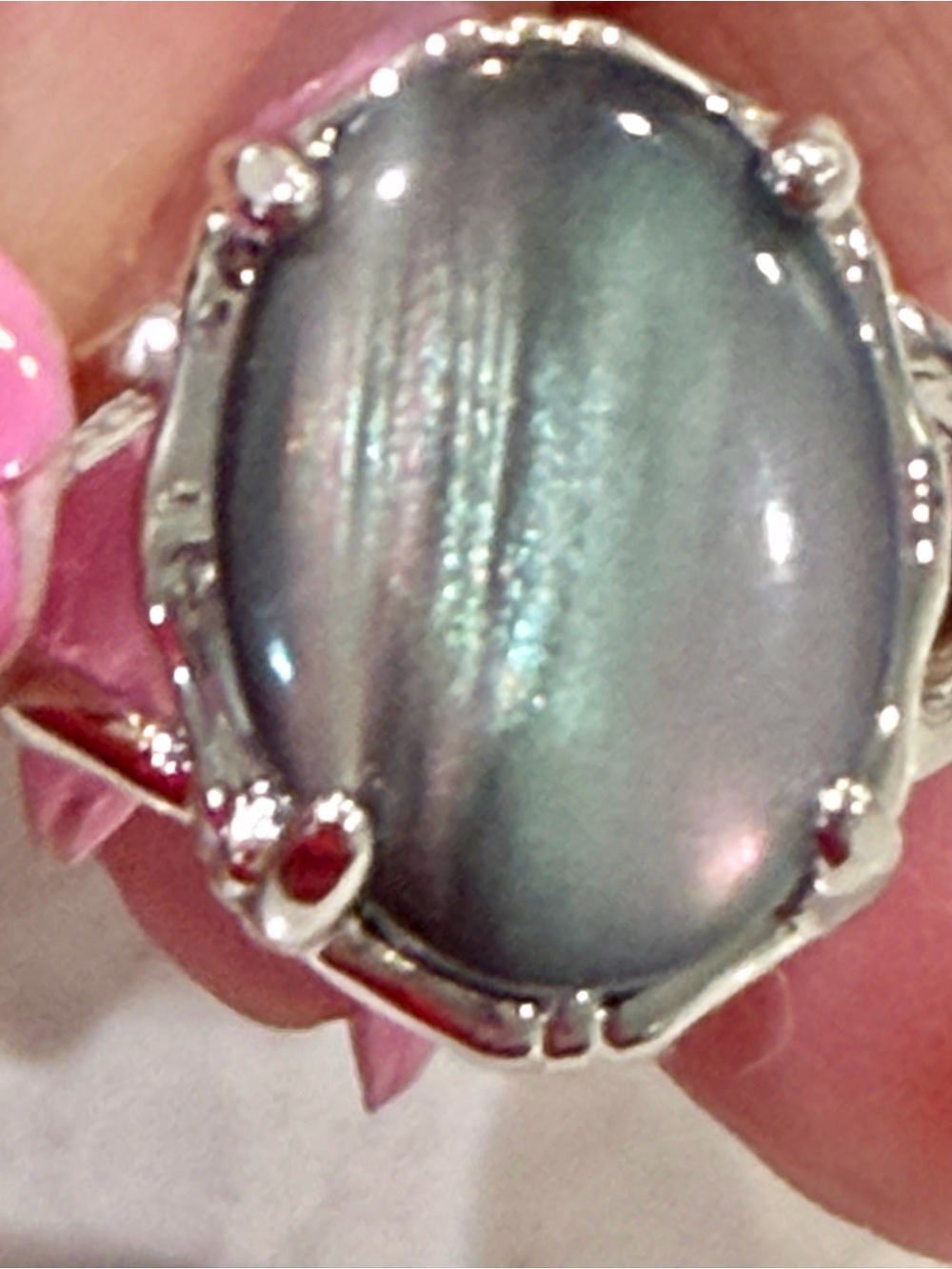 Dark Gray Chatoyant Cabochon Fashion Ring - Size 7.25 Unstamped